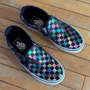 EUC Vans Iridescent Checkered Slip-On Sneakers